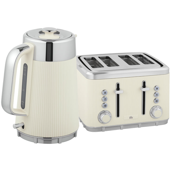 2200W, 1,7L elkedel med hurtigkogningsfunktion, afkalkningsfilter og brødrister til 4 skiver med 7 bruningsniveauer, fløde