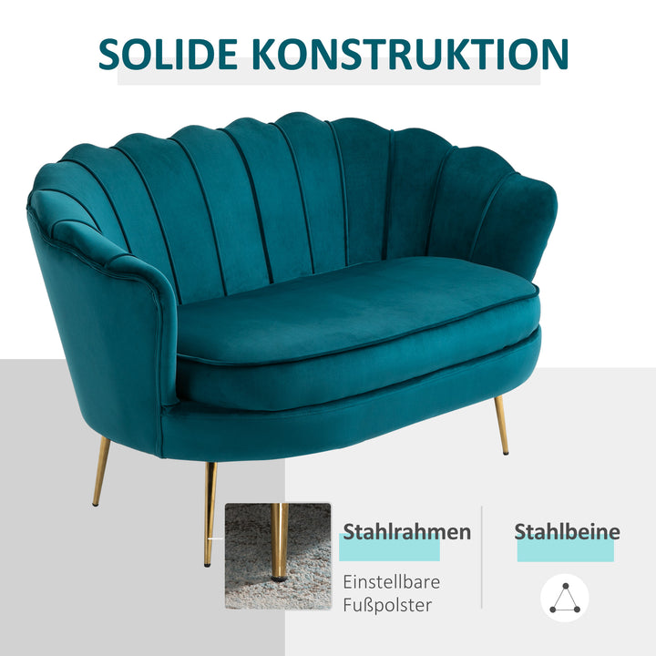 2-Personers sofa, polstret sofa, fløjlslook, dobbeltsofa, lasteevne op til 150 kg, 130 x 77 x 77 cm, mørkegrøn