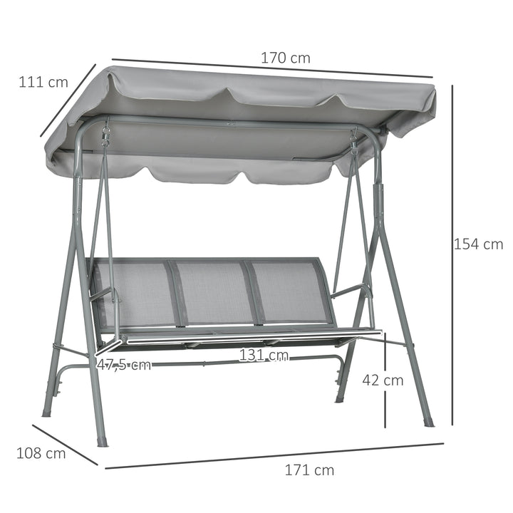 Hollywood-gynge med justerbar solskærm, 3-personers havegynge med skridsikre fødder, gyngebænks bæreevne op til 240 kg, haveliggestol til haven, terrasse, 171x108x154cm, grå