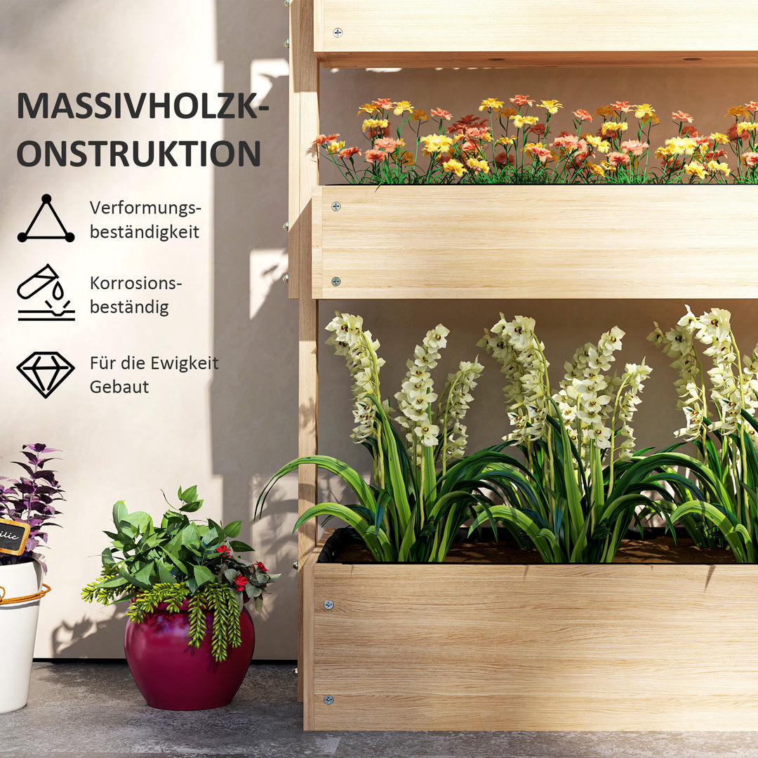 Udendørs højbed af træ, 4-niveau plantebed med drænhuller, kold ramme, havebed, 88,5 x 45 x 140 cm, naturtræ