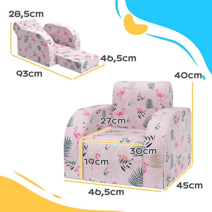 Børnelænestol med sengefunktion, op til 3 år/45 kg, flamingomønster, 46,5 x 93 x 28,5 cm, pink