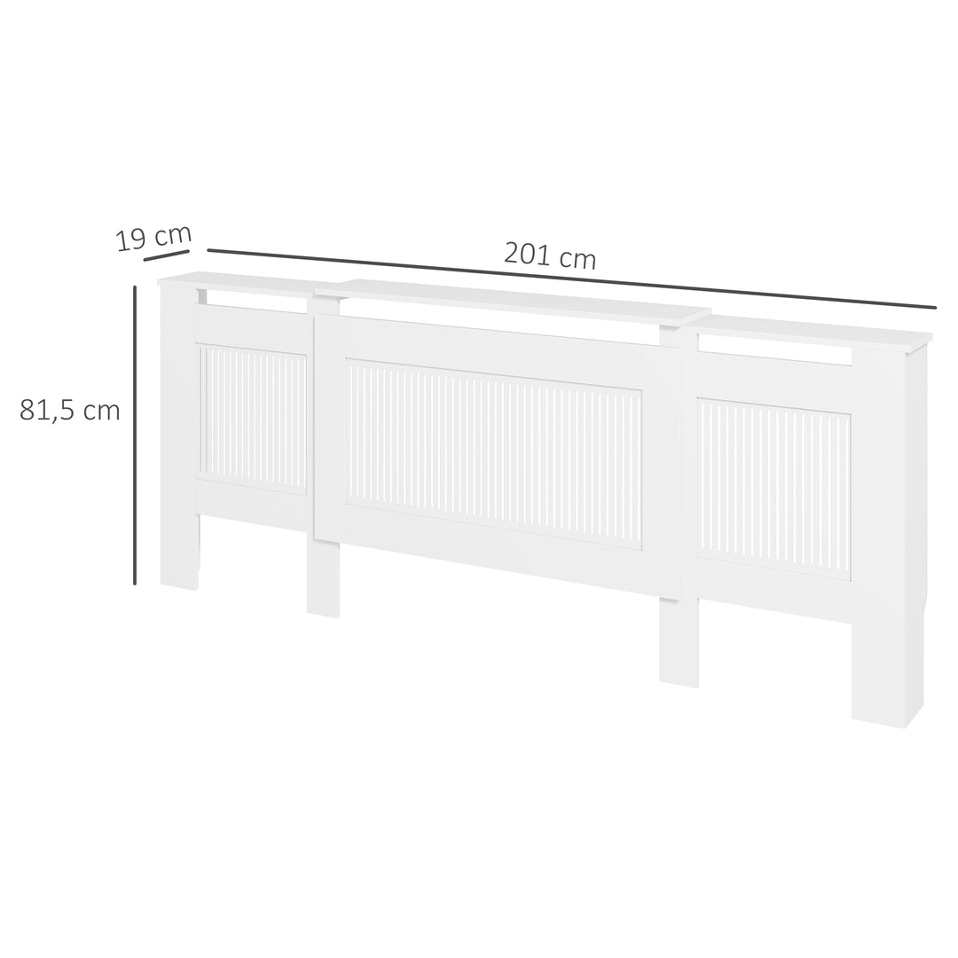 Radiatordæksel lameldesign justerbar længde 125-201cm mdf hvid