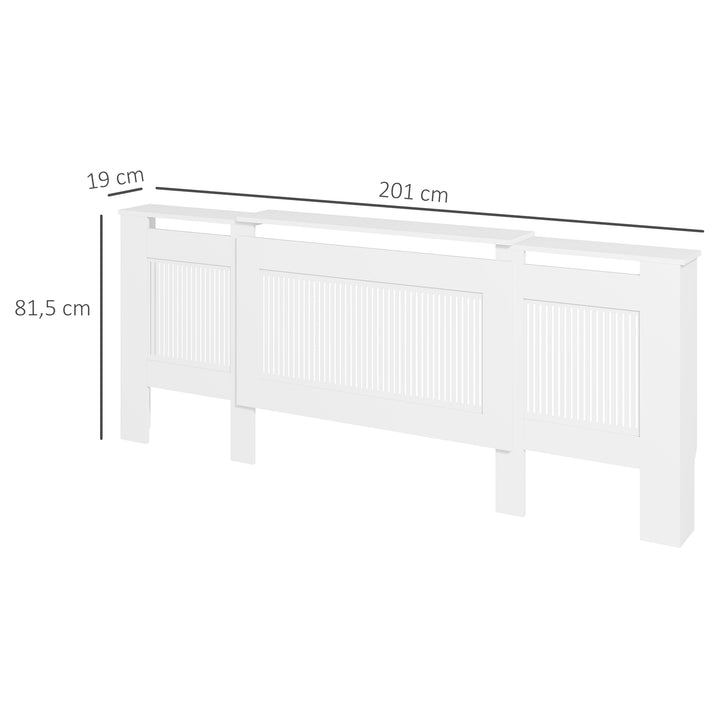 Radiatordæksel lameldesign justerbar længde 125-201cm mdf hvid
