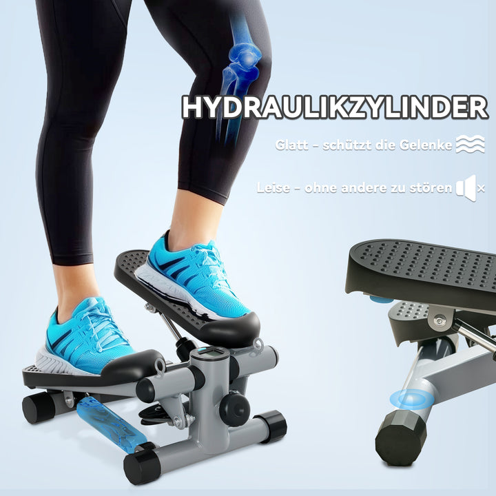 2 I 1 mini stepper til hjemmet med power ropes, lcd display up-down swing stepper 41 x 30,5 x 18,5 cm grå