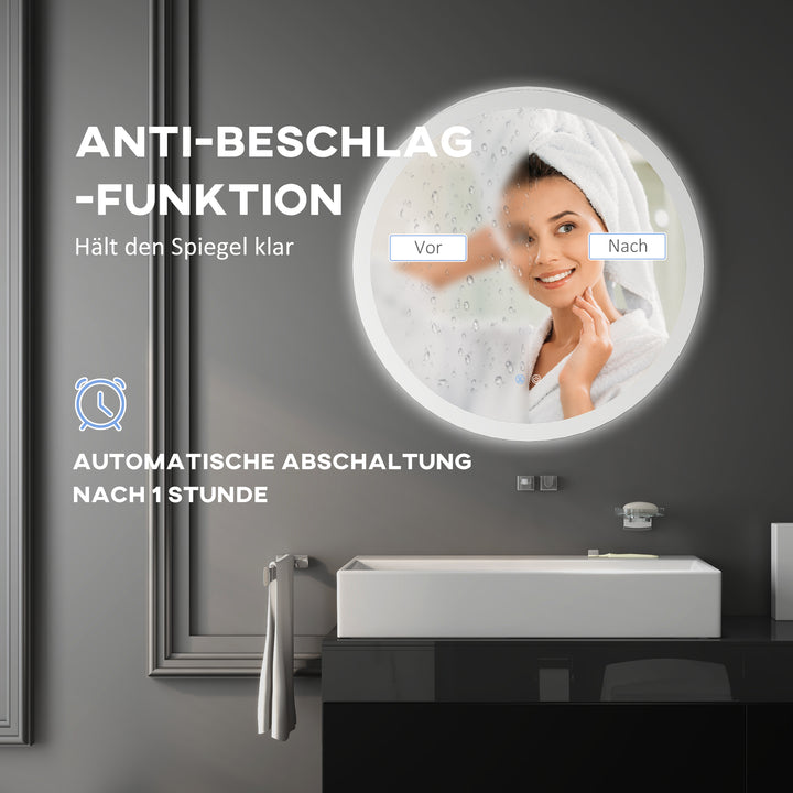 LED badeværelsesspejl, justerbar lysstyrke, afdugning, touch, ip44, metal/glas, 60 cm, hvid/sølv