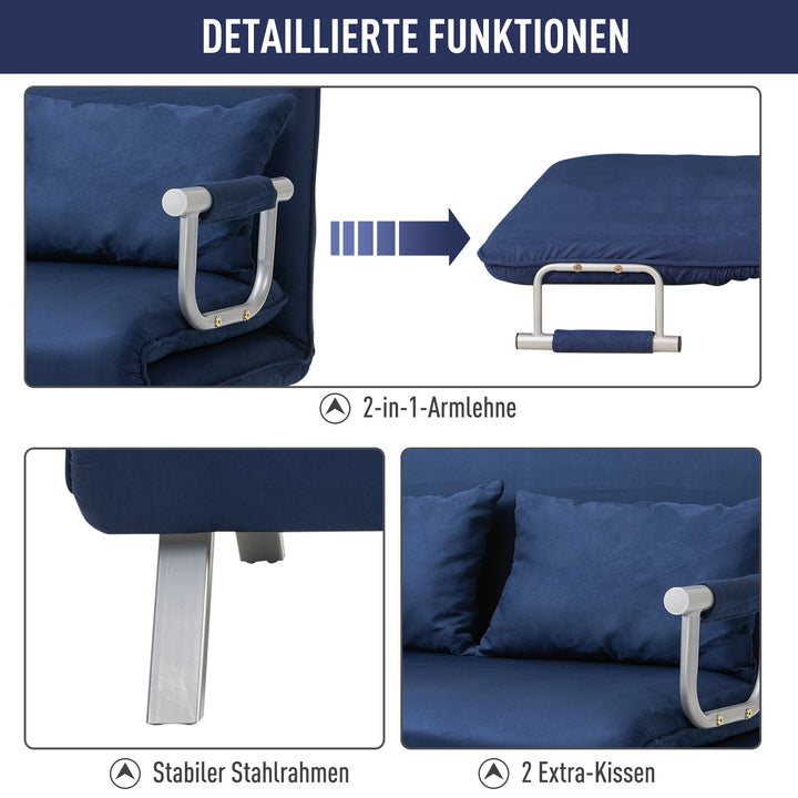 Sovesofa, 5-vejs justerbar, imiteret ruskind, metalstel, inklusive hynder, marineblå