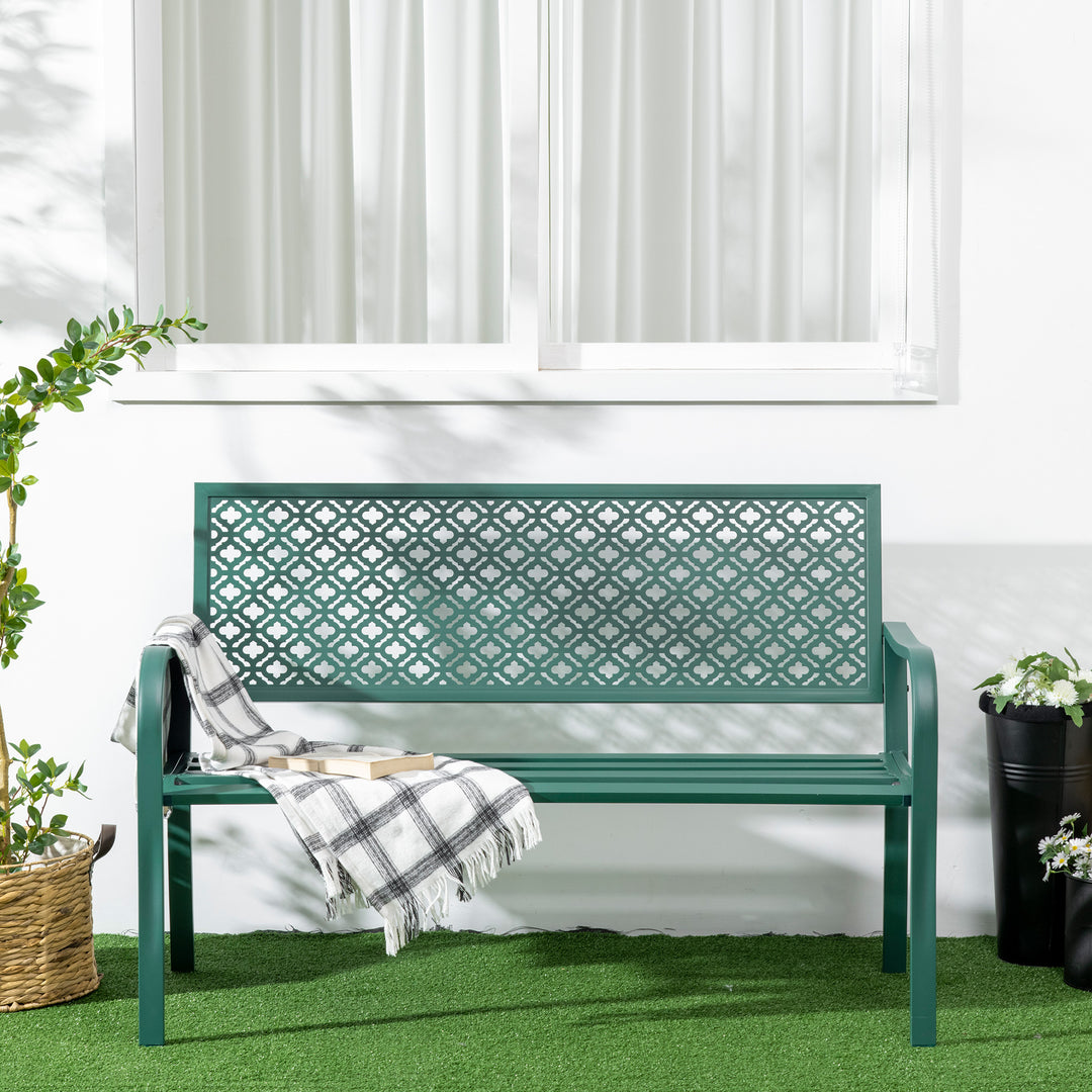 Metal havebænk, 2-personers, vejrbestandig, 127 cm x 63 cm x 83 cm, grøn