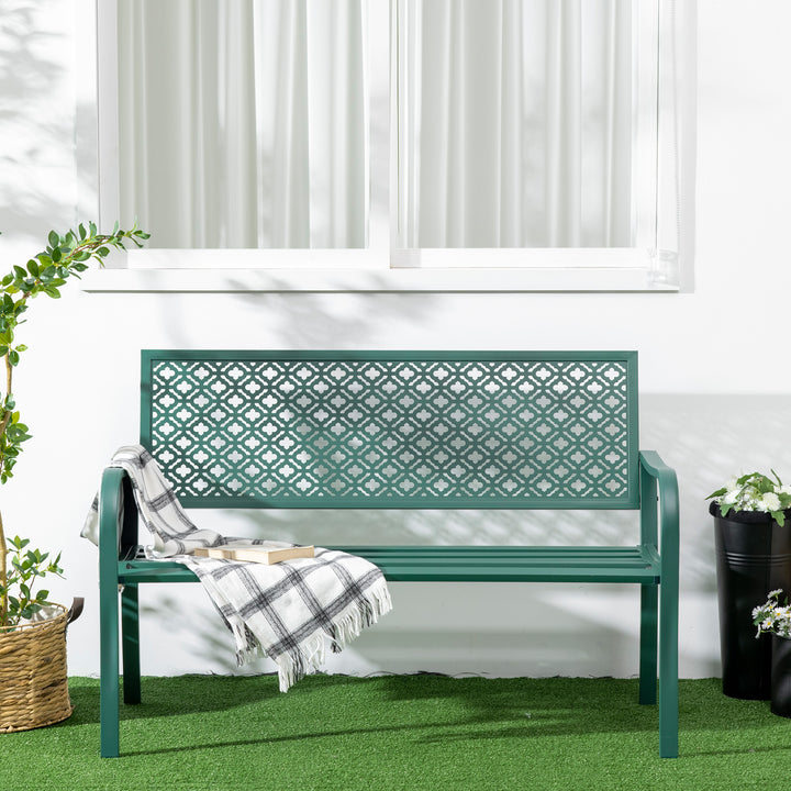 Metal havebænk, 2-personers, vejrbestandig, 127 cm x 63 cm x 83 cm, grøn
