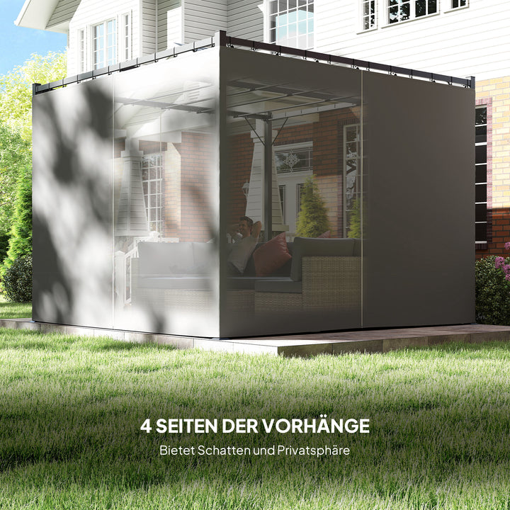 Pergola 3 x 3 m fritstående terrasseoverdækning med skydetag, 4 sidevægge UV-resistent lysegrå