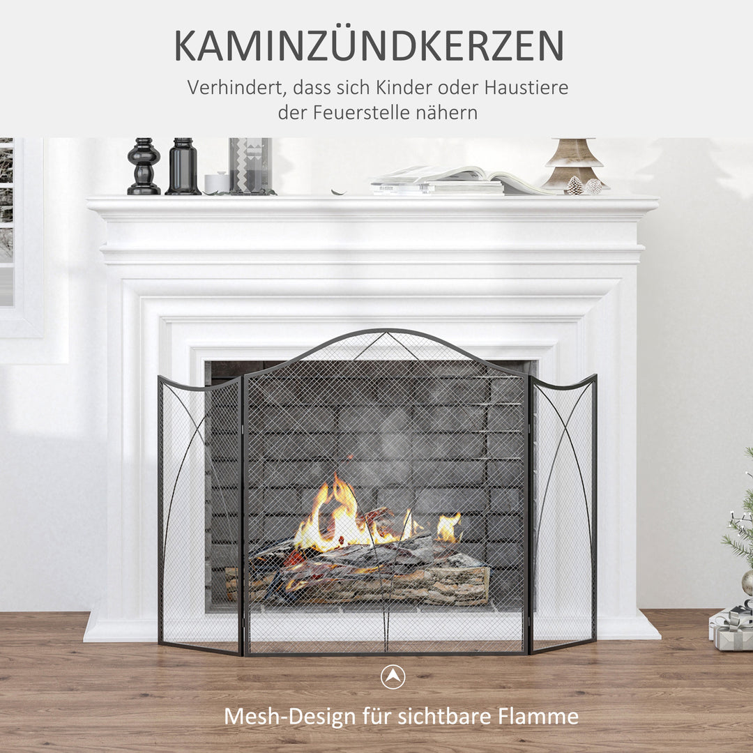Gnistskærm til pejse, tredobbelt, metalstruktur, belagt, 108 x 2 x 76 cm, sort