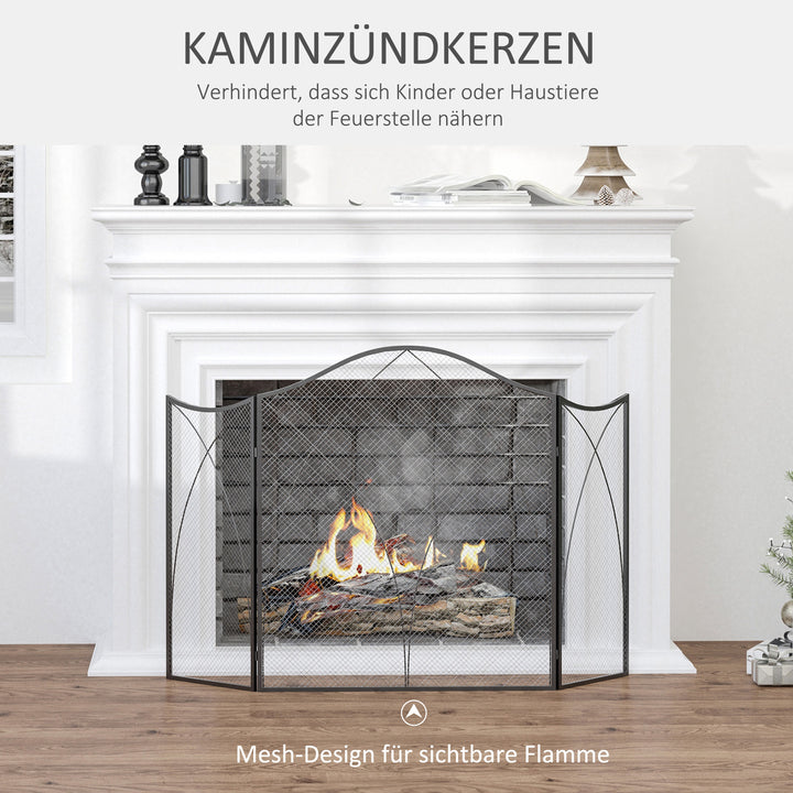 Gnistskærm til pejse, tredobbelt, metalstruktur, belagt, 108 x 2 x 76 cm, sort
