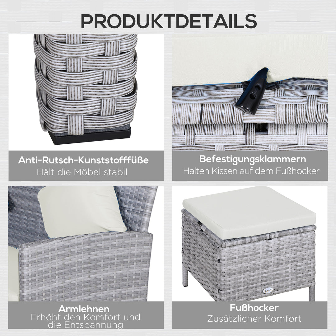 5-Delt havemøbelsæt, rattan siddegruppe med fodskammel, metal, grå, 142 x 60 x 75 cm