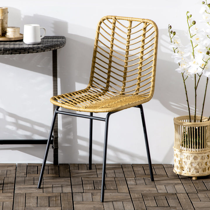 Sæt med 2 spisestuestole i boho-stil, accentstol, pe-rattan, 44 cm x 58 cm x 85 cm, naturlig + gul