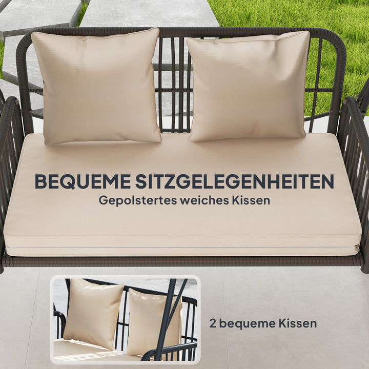 Hollywood swing rattan 2-personers havegynge med soltaghynde op til 240 kg 149 x 121 x 180 cm khaki