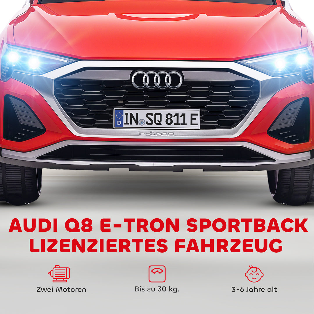 Elektrisk børnebil, 12V Audi Q8, 3-5 km/t, fjernbetjening, forlygter, musik, rød