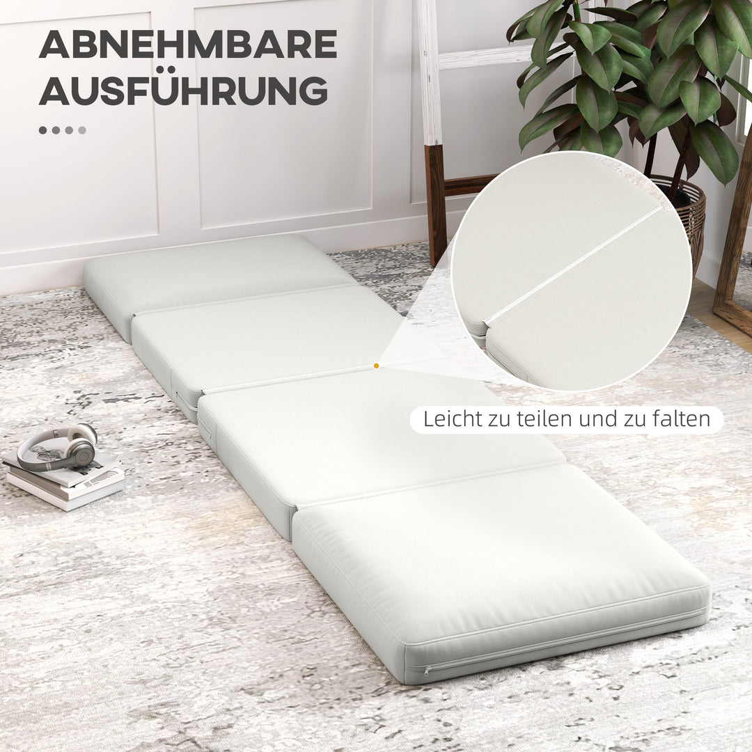 Sammenklappelig gulvstol med hynde, konvertibel polstret sofa, stue, gæsteværelse, kontor, 75 x 268 x 18 cm, cremehvid