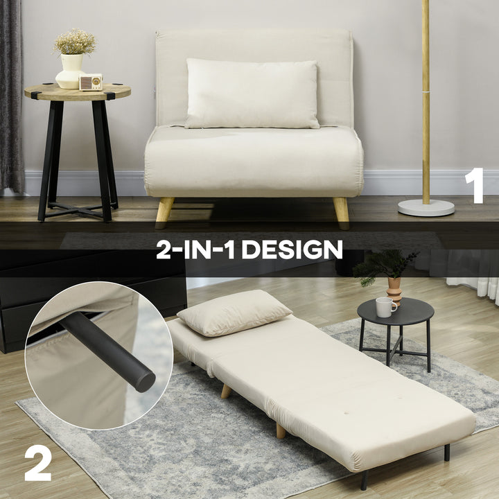 Klappelig lænestol med sengefunktion, klappelig lænestol i fløjlslook, justerbar ryglæn, lasteevne op til 120 kg, beige