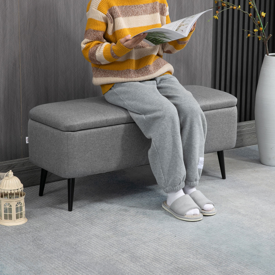 Opbevaringsbænk med linnedlook, kommode med stålben, 102 x 40 x 44 cm, grå
