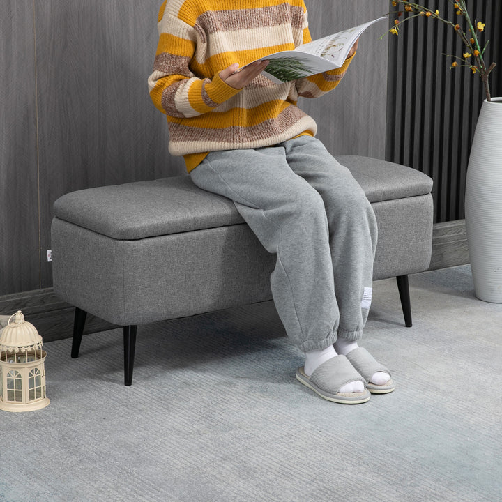 Opbevaringsbænk med linnedlook, kommode med stålben, 102 x 40 x 44 cm, grå