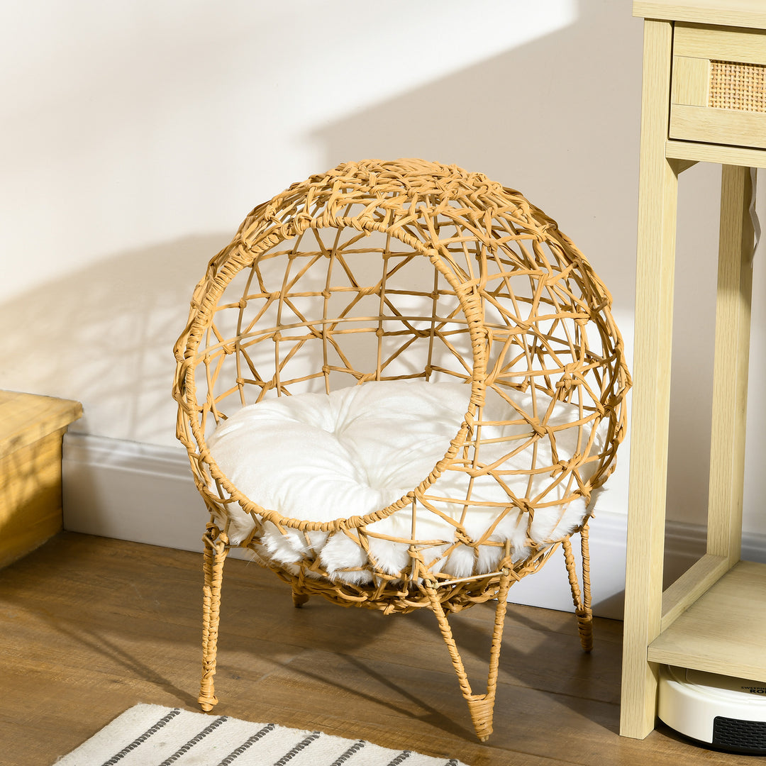 Rattan kattekurv kattehule kattehus katteseng med pude hævet design kæledyrsseng brun 45 x 57h cm