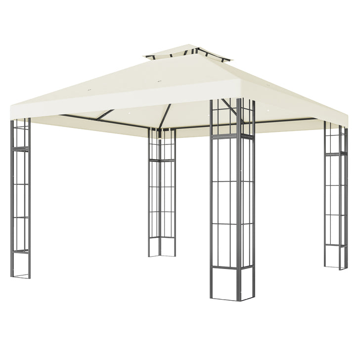 3 X 3 m havepavillon, 2-lags tagdesign, uv30+ beskyttelse, uv-resistent, solskærm, metalramme, cremehvid