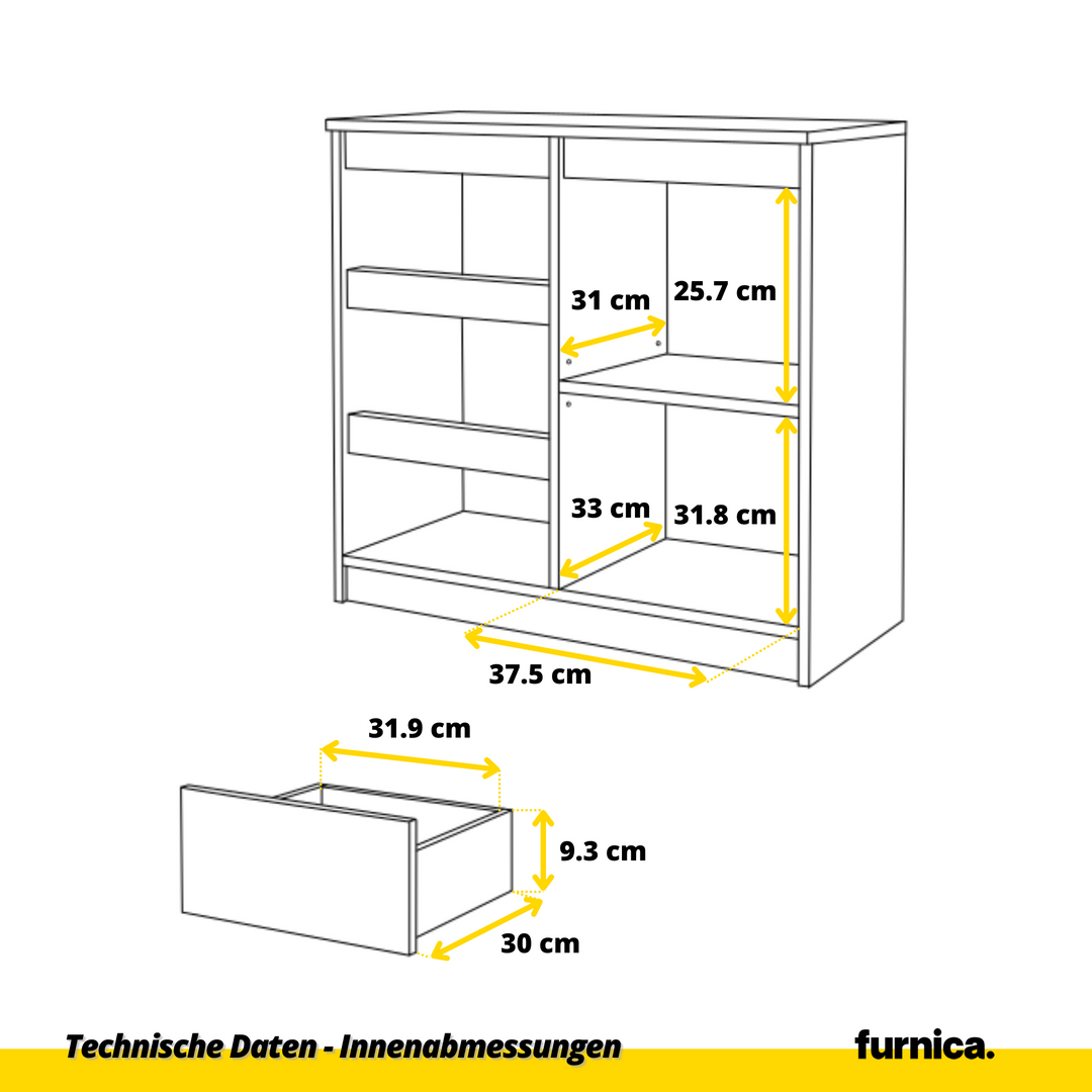 MIKEL - Kommode med 3 skuffer - naturfarvet / mat hvidt H75cm B80cm D35cm