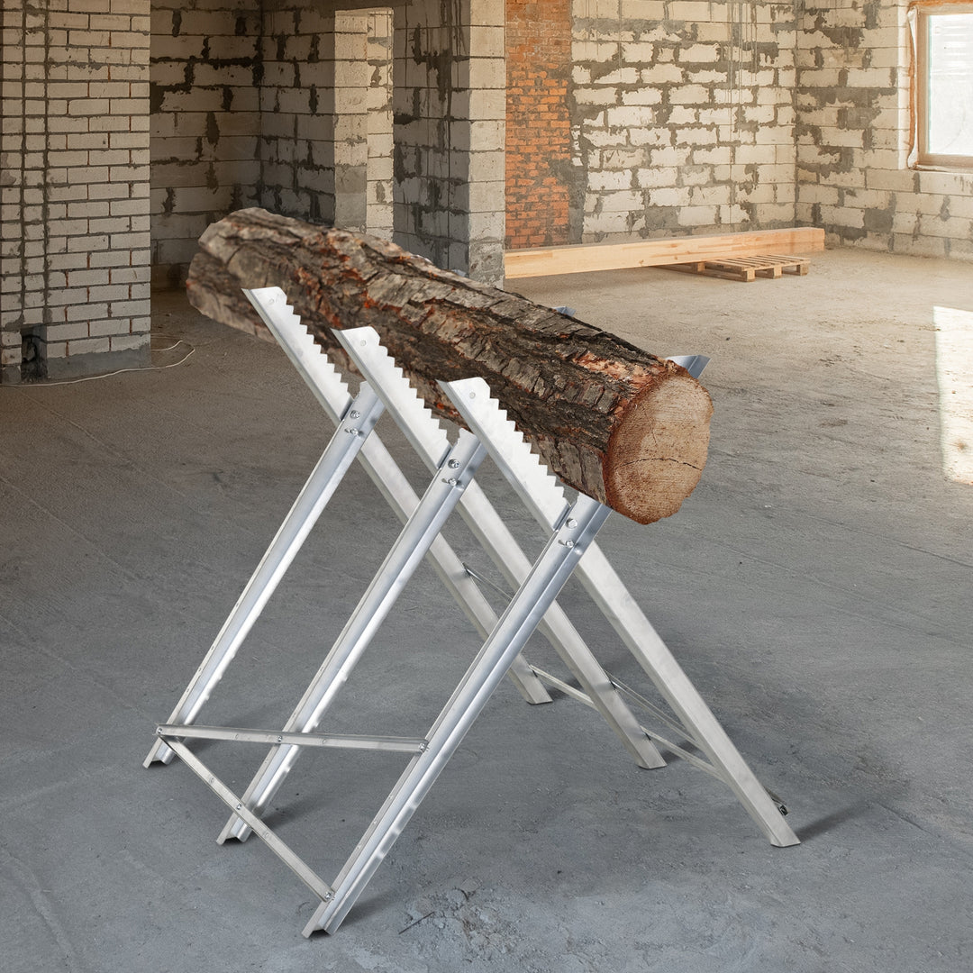Motorsavstativ, foldbart savstativ til brænde, sølvmetal, 83 x 83 x 79 cm