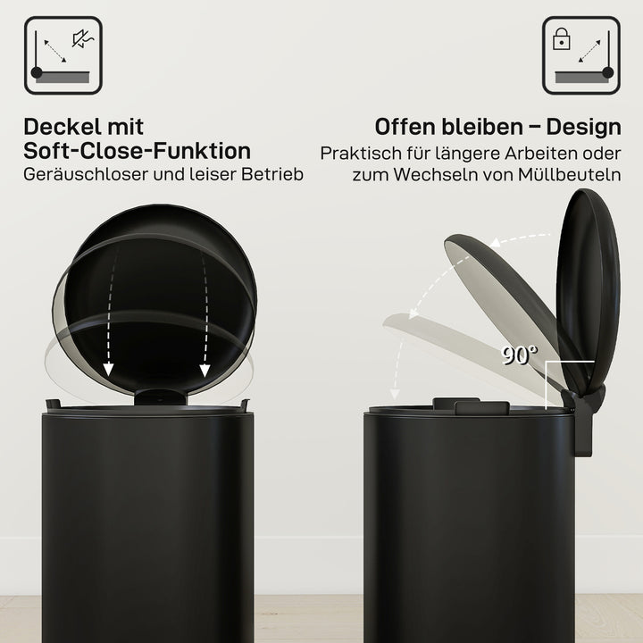 20-liters køkkenaffaldsspand, fingeraftryksbestandig metalaffaldsspand med soft-close låg, fodpedal og aftagelig inderspand, sort