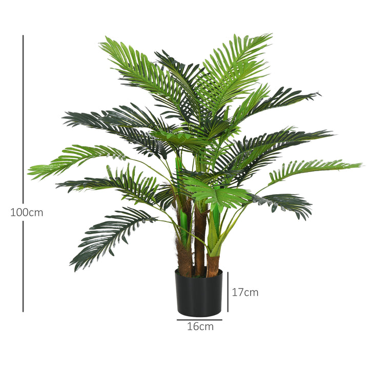 Kunstig palme, 1 m, realistiske grene, dekorativ plante, plastik, med potte, brun+grøn