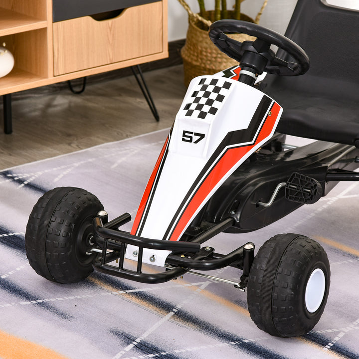 Gokart børnebil pedalbil med pedalbremser børnelegetøj til 3-6 år stål hvid 104 x 66 x 57 cm