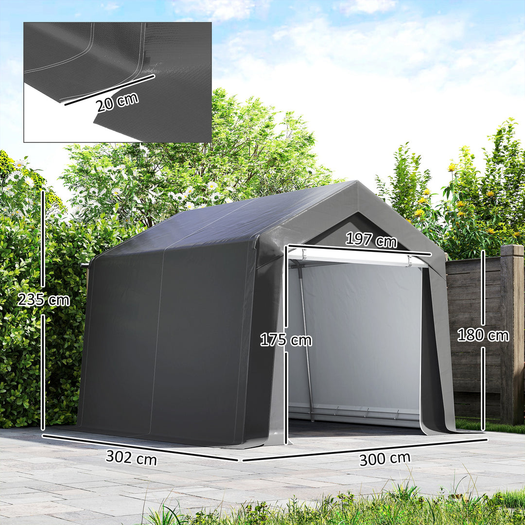 Carporttelt garage 3x3 m Vandtæt garagetelt med rulleport, ventilationsvindue, forlængede kanter, mørkegrå