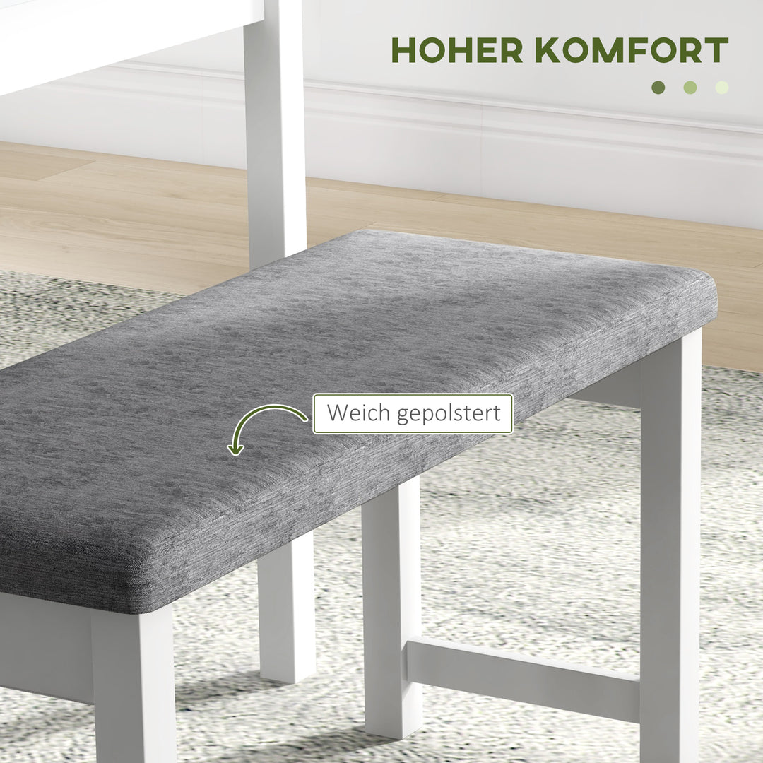 4-Delt spisebordssæt med 1 bord, 1 bænk, 2 stole, grå + hvid