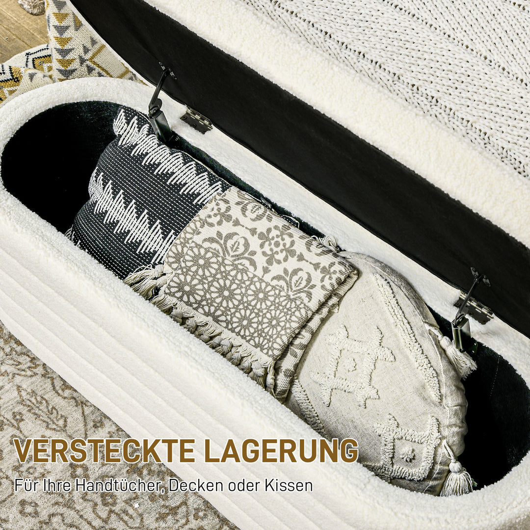 Sengebænk, opbevaringsplads, teddy fleece, 116x41x40,5cm, cremehvid