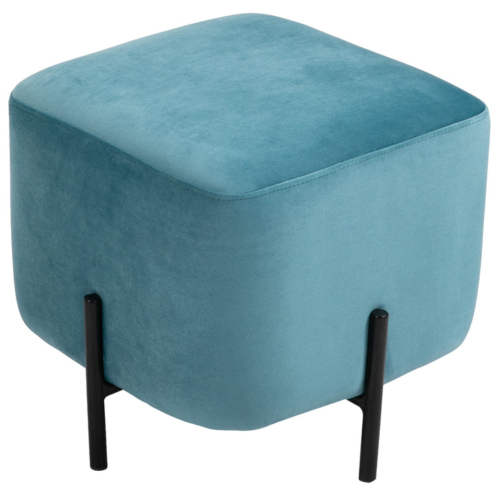 Fodskammel/fodstøtte, polstret, polyester, stål, skum, turkis, 44,5 x 44,5 x 41,5 cm