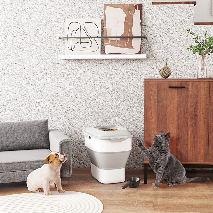 Tørfoderbeholder, foldbar, op til 25 kg, med tilbehør, 44 x 32 x 37 cm, grå