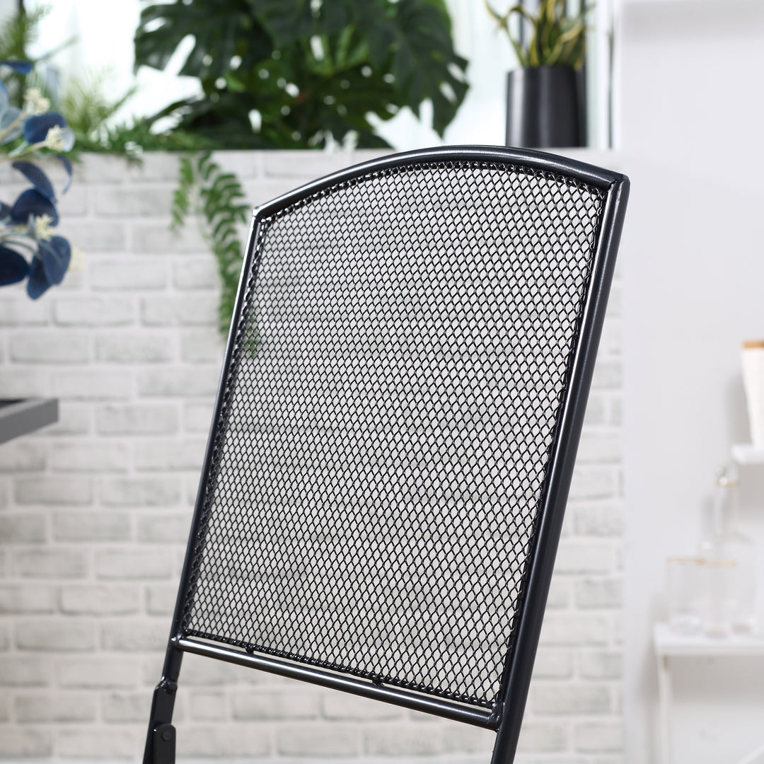 Havesiddegruppe til 2 personer bistrosæt 1 bord + 2 foldbare stole til terrasse altan metal grå