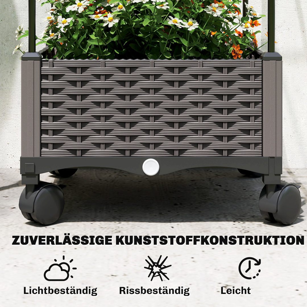 Højbed med espalier, mobil blomsterkasse med hjul, drænhul, plantekasse 40 x 40 x 185 cm