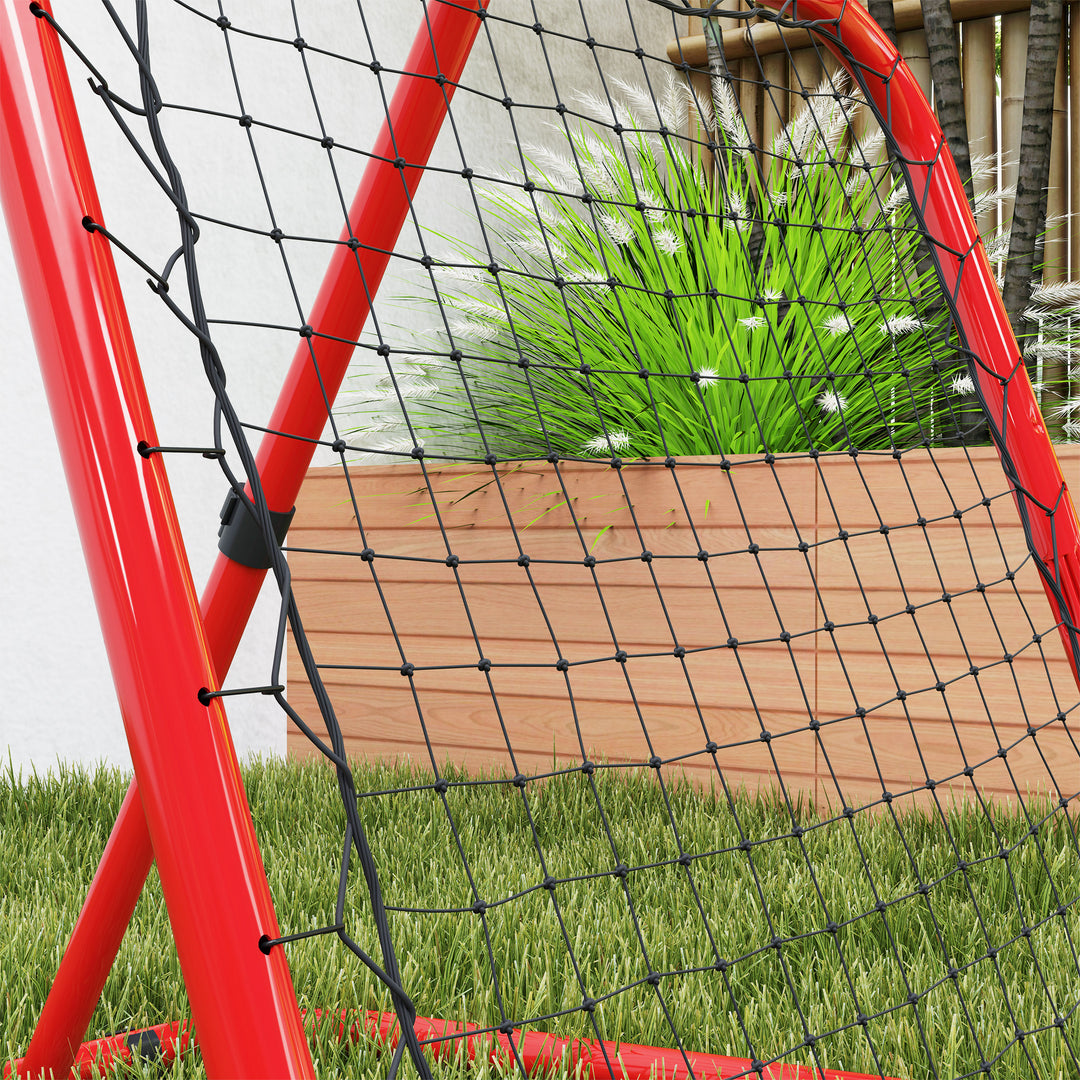 Fodbold reboundernet, foldbart, rebound wall, justerbar i 5 niveauer, metal, 78 x 84 x 65-78 cm, rød