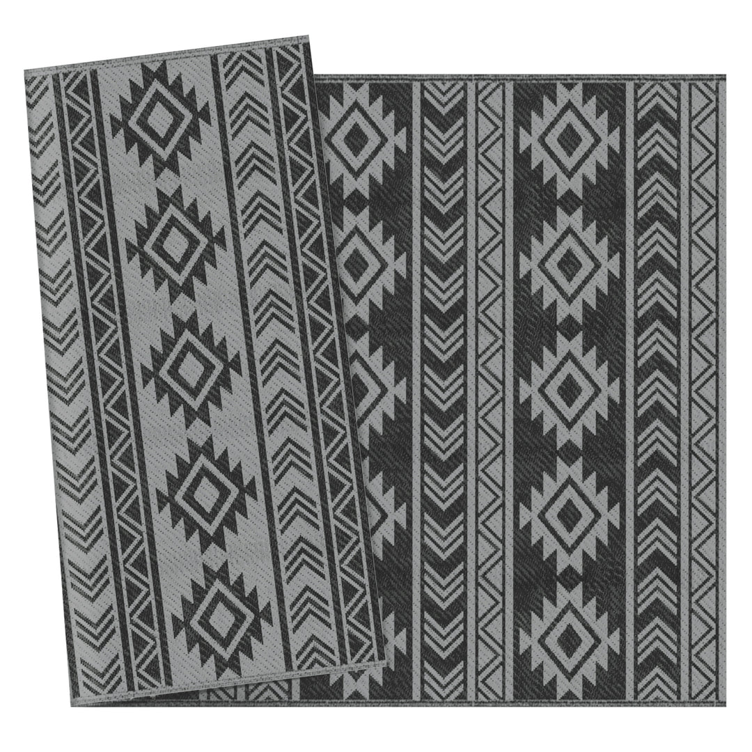 Udendørstæppe, vandtæt, dobbeltsidet design, syntetisk fiber af høj kvalitet, sort+grå, 182 x 274 cm