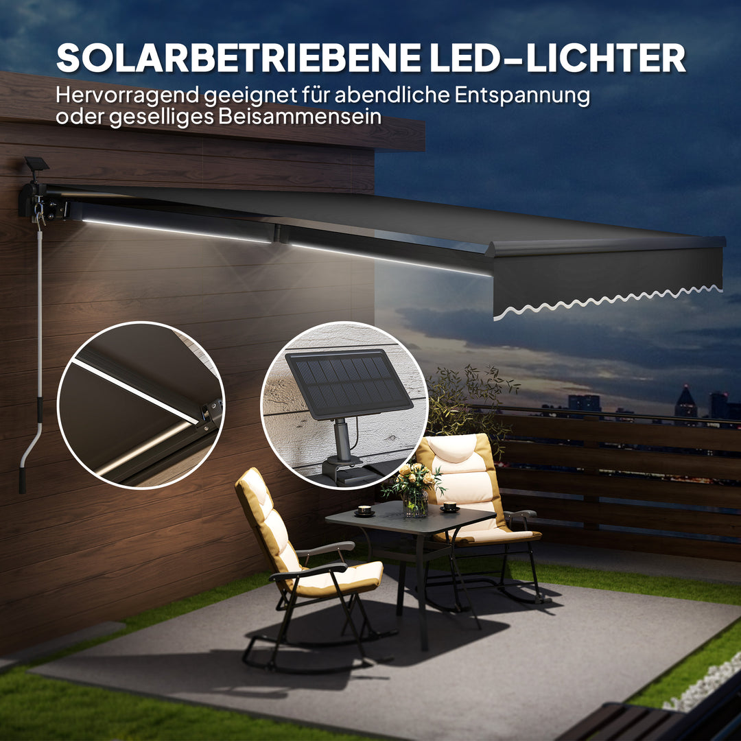 Klemmemarkise med håndsving solcellelampe leddelt armmarkise markise solbeskyttelse uv 50+ 400 cm bred grå