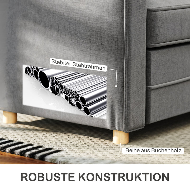 2-Personers sofa, kompakt stuesofa, stof med hørlook, bløde sædehynder, stålstel, mørkegrå