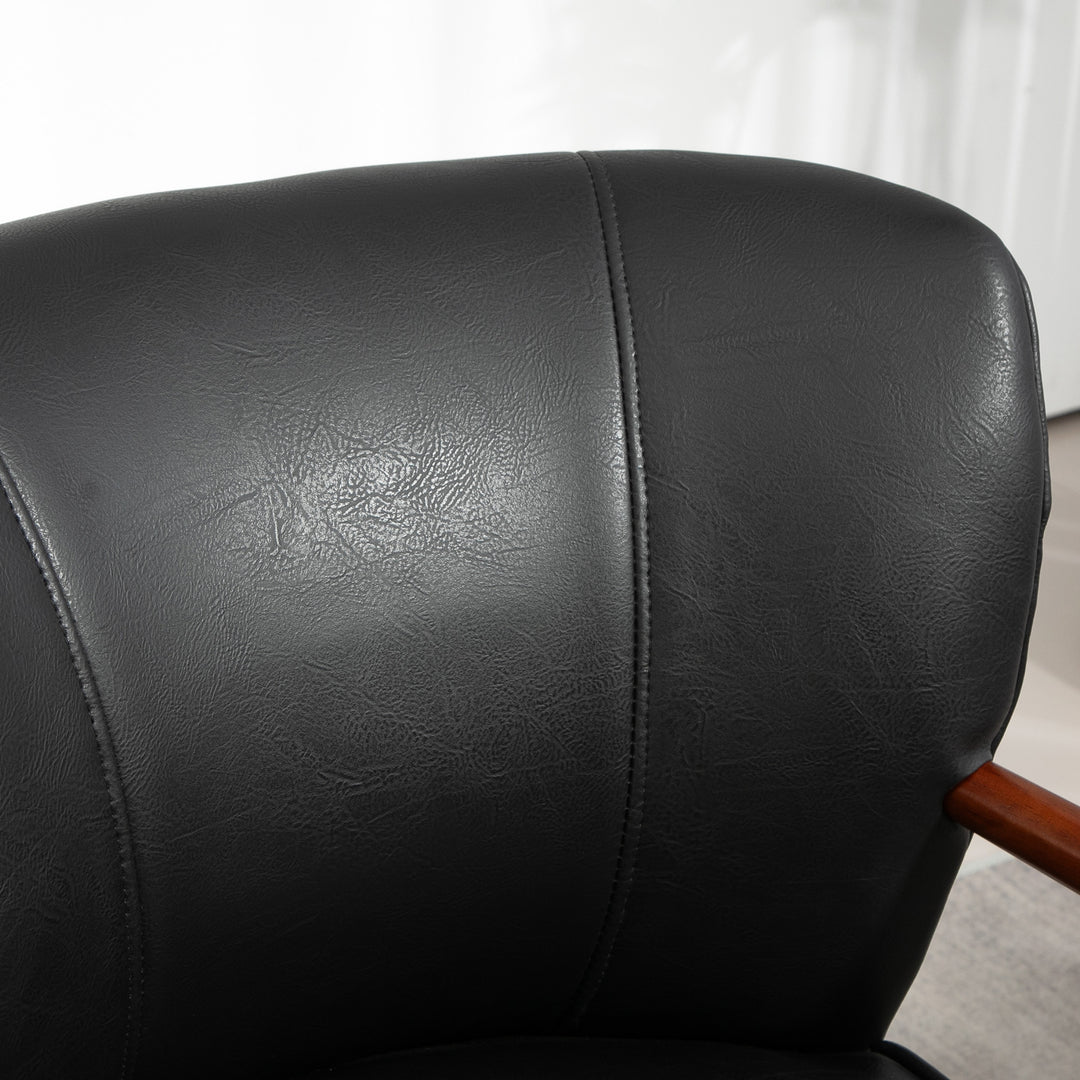 Accentstol, bredt sæde, læderlook, træramme, op til 120 kg, 67 x 77 x 80 cm, sort