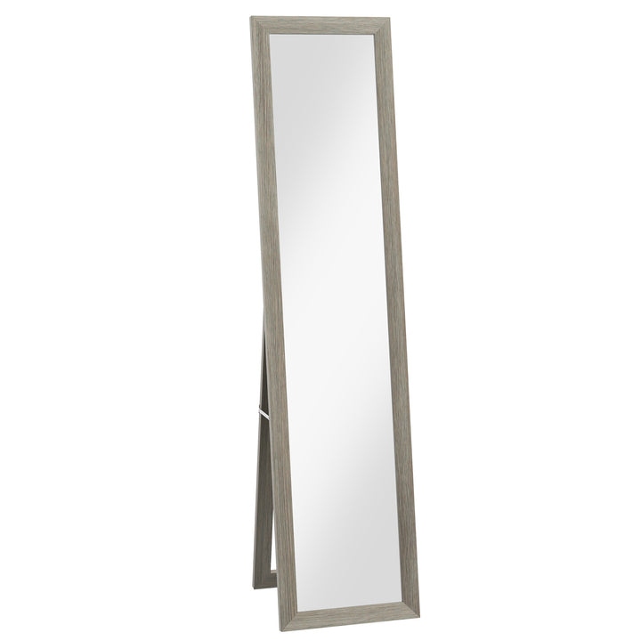 Helfigursspejl, 37 x 157 cm, til ophængning eller stående, rektangulært spejl til stue, soveværelse, grå