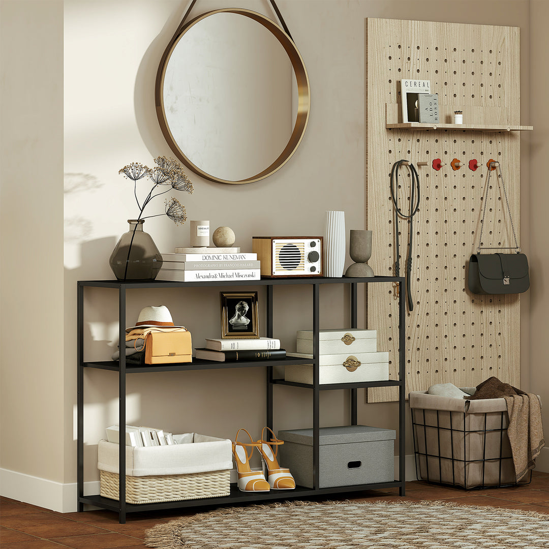 Konsolbord, 4 niveauer, stålstel, til entré, stue, sort