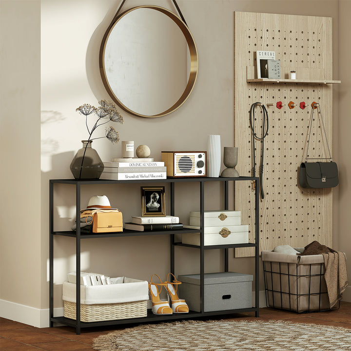 Konsolbord, 4 niveauer, stålstel, til entré, stue, sort