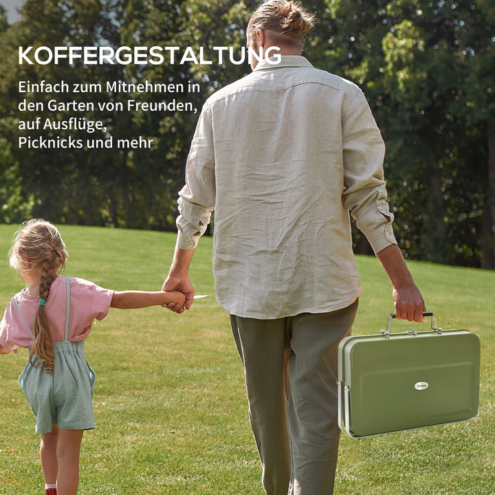 Bærbar kulgrill, mini-kulgrill, foldbar, med kulbakke og askeopsamler, metalhus, grøn