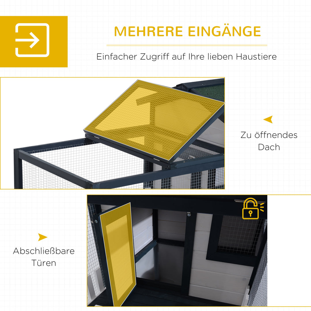 Smådyrsbur med udendørs indhegning, vejrbestandigt fyrretræ, grøn + hvid