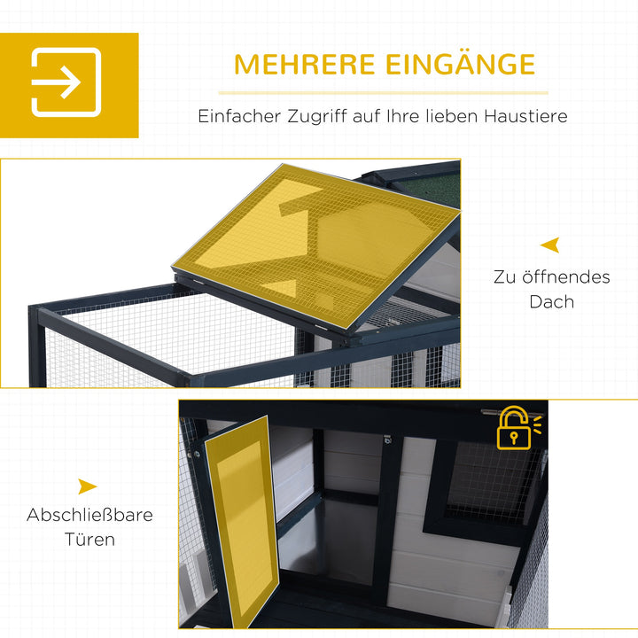 Smådyrsbur med udendørs indhegning, vejrbestandigt fyrretræ, grøn + hvid