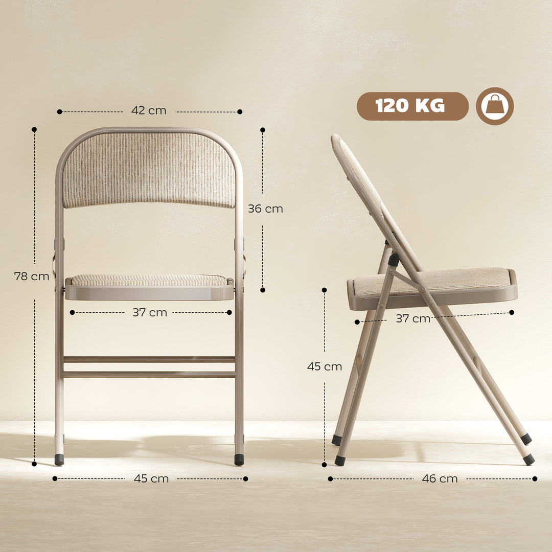 Sæt med 2 klapstole, bærbare kontorstole, metalben, klapstol til kontor, reception, venteværelse, linnedlook, beige