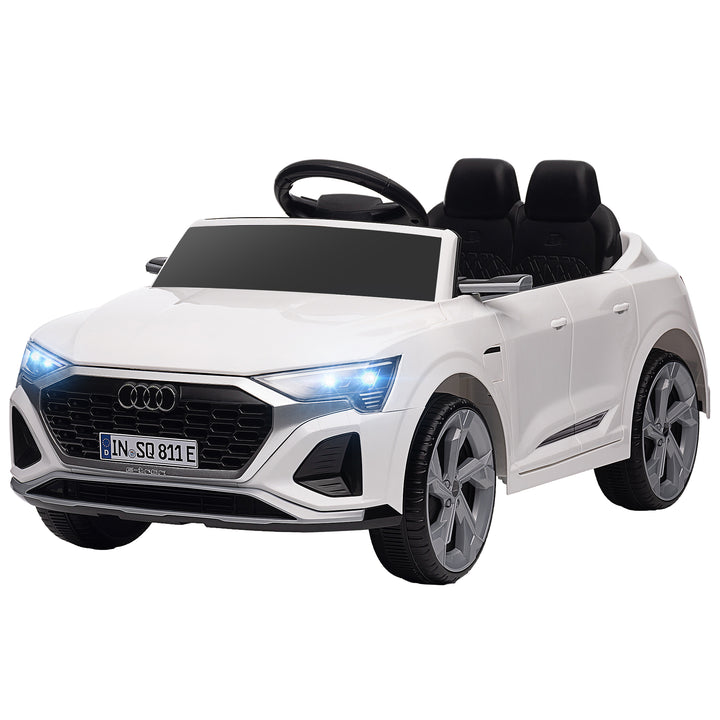Elektrisk børnebil, 12v audi q8, 3-5 km/t, fjernbetjening, forlygter, musik, hvid